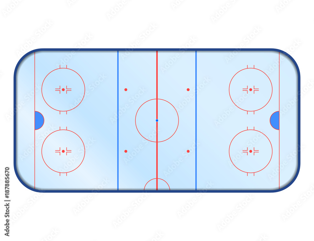 Naklejka premium Vector ice hockey rink with markup. Isolated on white.