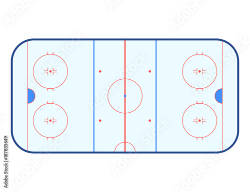 Vector illustration of ice hockey rink. Top view. Isolated on white background.