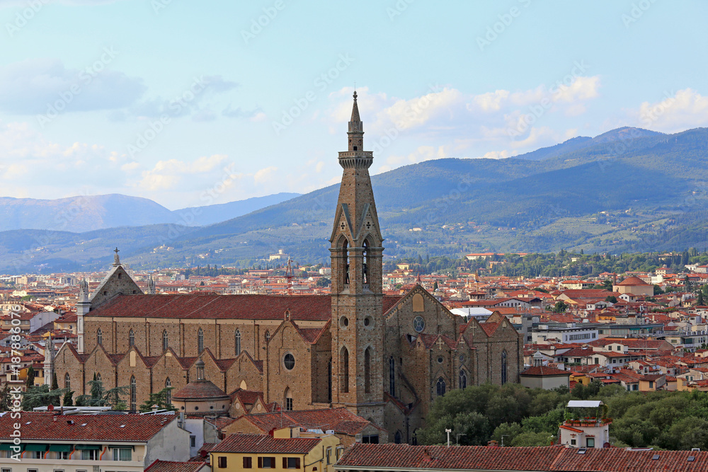 Panoramic view of Church of Holy Cross in Florence called Chiesa di Santa Croce in Italian language