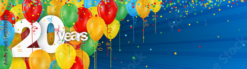 20 YEARS BIRTHDAY/ANNIVERSARY BANNER WITH COLOURFUL BALLOONS