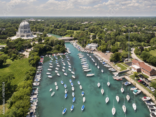 Wilmette Harbor Aerial with Baha'i Temple photo