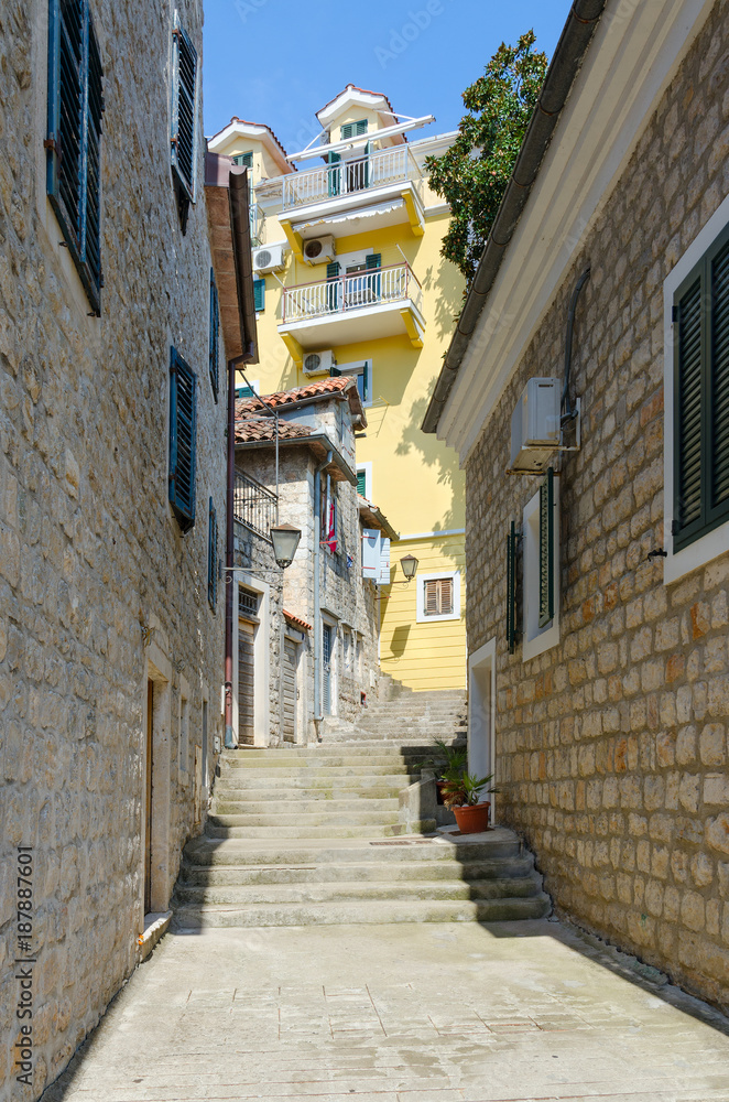 Narrow street in Old Town of Herceg Novi (