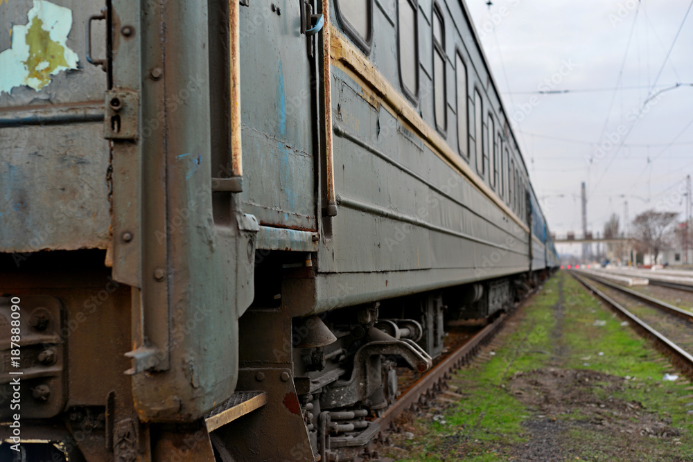 Passenger and freight train. Passenger diesel train traveling speed railway wagons journey light Passenger and freight train. Passenger diesel train traveling speed railway wagons journey light