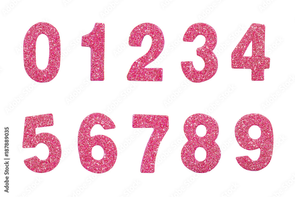 set of pink glitter number isolated. For design. with clipping path set of pink glitter number isolated. For design. with clipping path