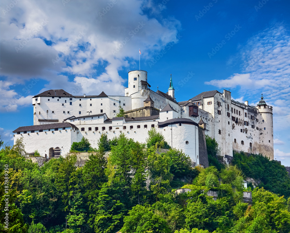 Fortress Salzburg in Austria medieval castle at cliff under