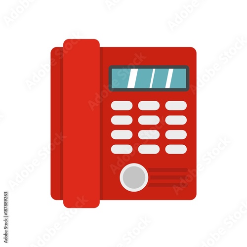 Red classic business office phone icon, flat style