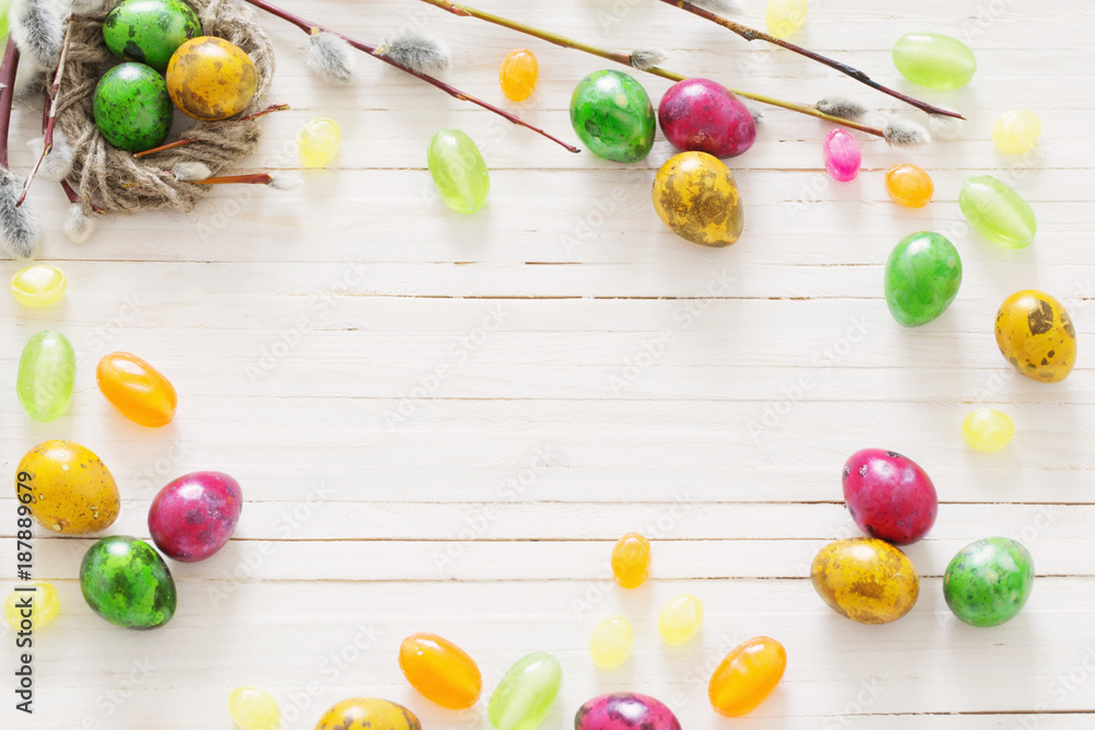 Easter eggs on white wooden backgound Easter eggs on white wooden backgound