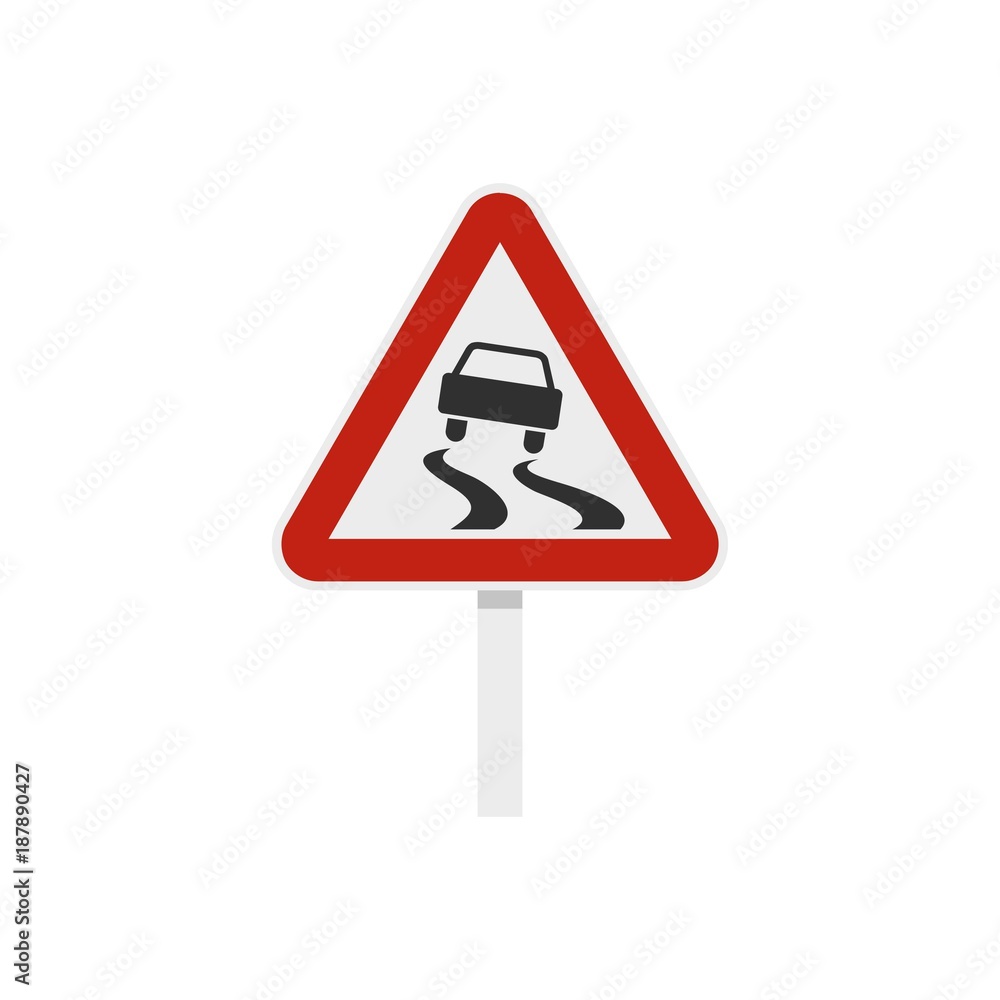 Slippery when wet road sign icon, flat style Slippery when wet road sign icon, flat style
