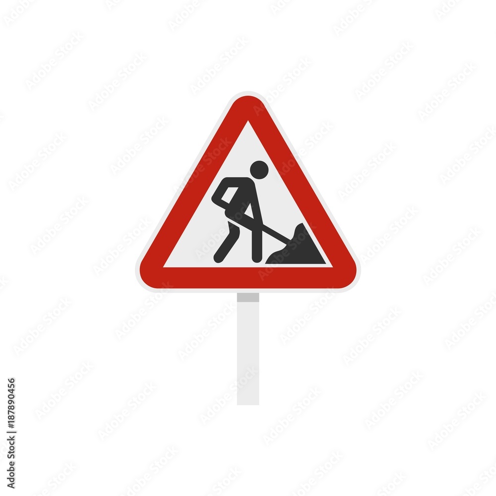 Roadworks sign icon, flat style Roadworks sign icon, flat style