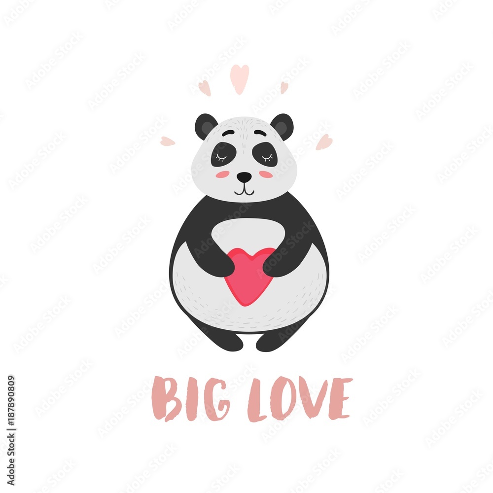 Big love. Cute Panda with a heart in love. Vector illustration for Valentine's day. Big love. Cute Panda with a heart in love. Vector illustration for Valentine's day.