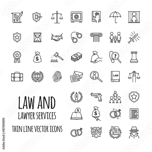 Law and lawyer services icons set for web design, mobile app, graphic design