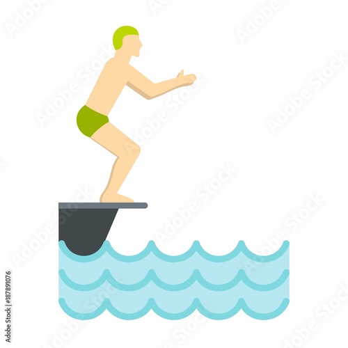 Man standing on springboard preparing to dive icon