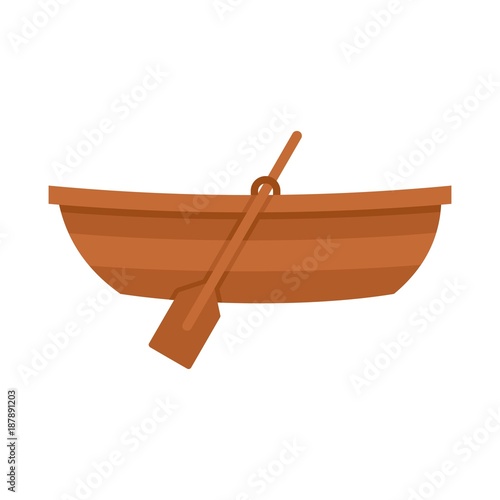 Wooden boat icon, flat style