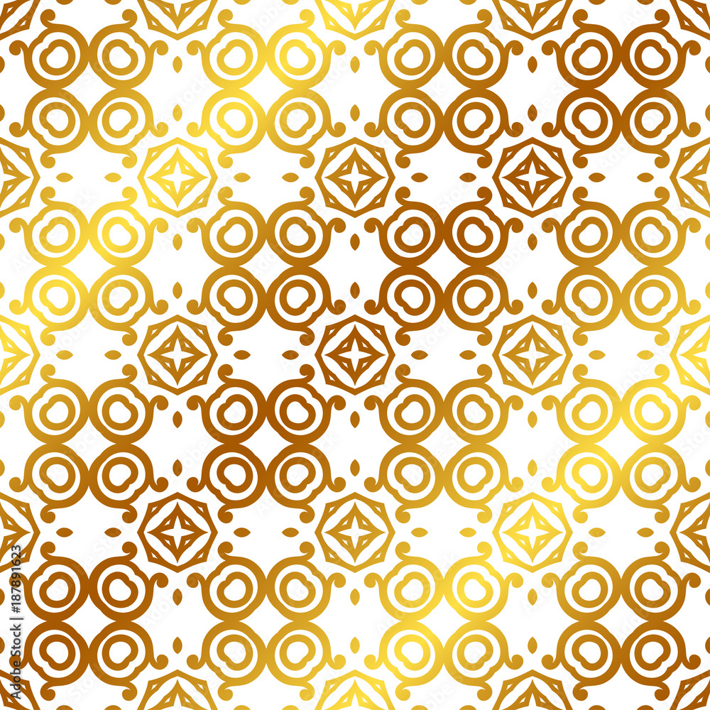 Fototapeta premium Retro ornamental golden seamless pattern. Flourished ornate background. Luxury elegant ornament. Vintage element. Template for design. Vector illustration