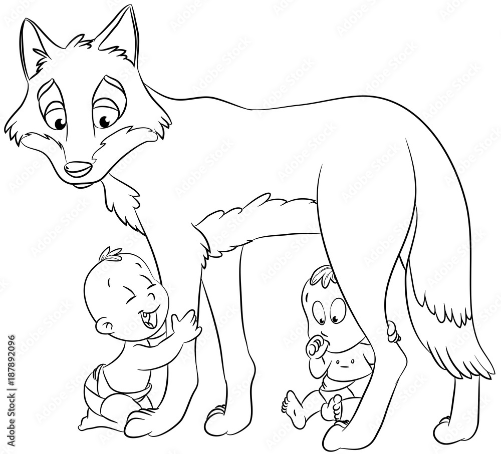 Naklejka premium Romulus und Remus mit Wolf - Vektor-Illustration