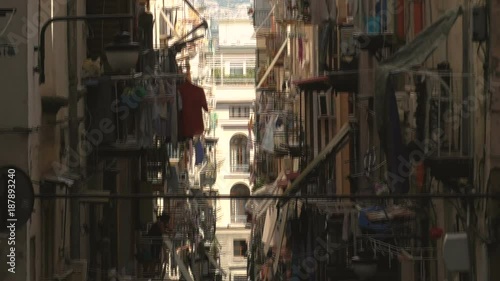 Typical lively road in Naples filmed from top to bottom.