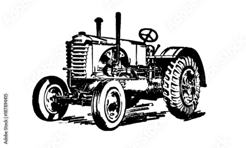 Vintage Retro Tractor Farming Machinery Illustration