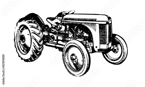 Vintage Retro Tractor Farming Machinery Illustration