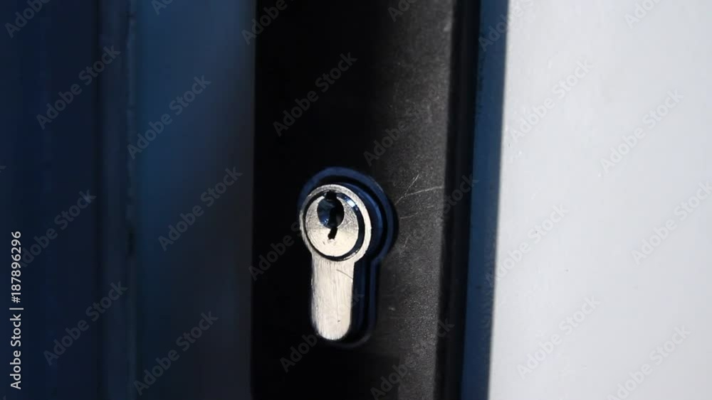 Locking up or unlocking door with key in hand Locking up or unlocking door with key in hand