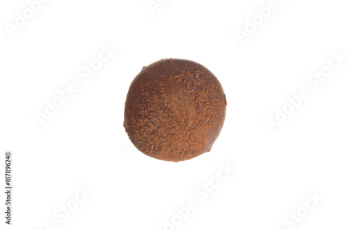 Homemade chocolate truffle.  Top view of isolated candy ball.