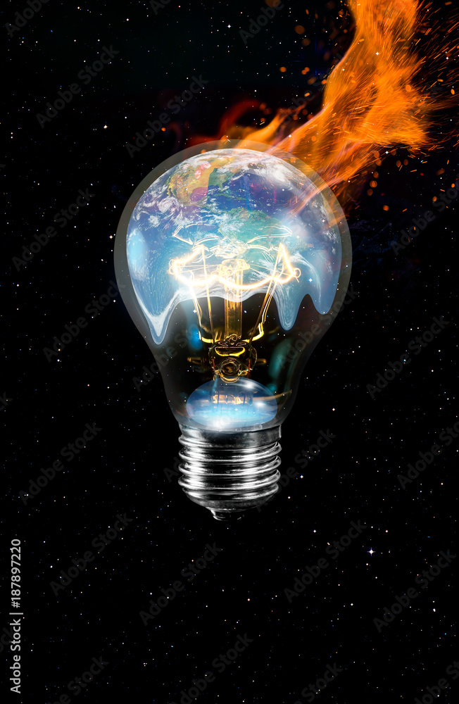 Ilustrace „Global warming concept - Light bulb with world inside "Elements  of this image furnished by NASA "“ ze služby Stock | Adobe Stock