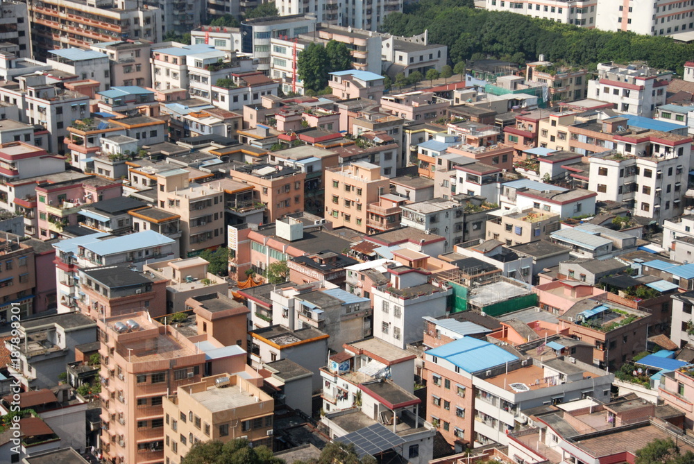 A closeup view from the top of houses in Foshan, China