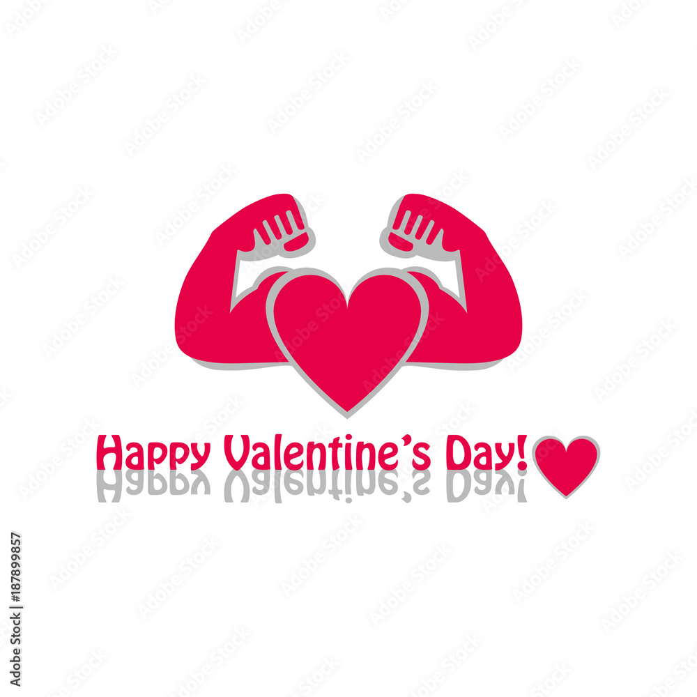 Vector graphic flat icon Athlete sportsman bodybuilder and a red heart. The concept of sport, gym and strength. Happy Valentine's day greeting on white background Vector graphic flat icon Athlete sportsman bodybuilder and a red heart. The concept of sport, gym and strength. Happy Valentine's day greeting on white background