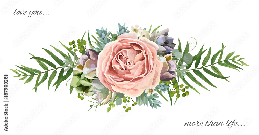 Vector floral bouquet design: garden pink peach lavender Rose wax ...