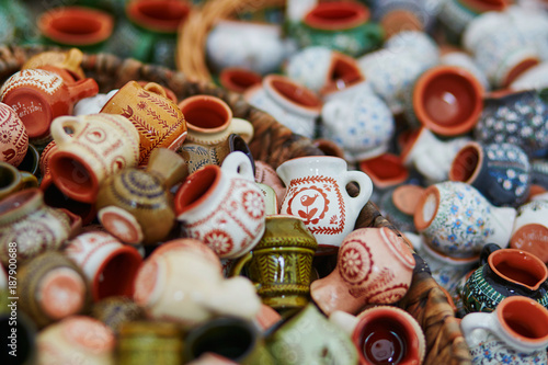 Handmade ceramic jugs sold on Easter fair in Vilnius