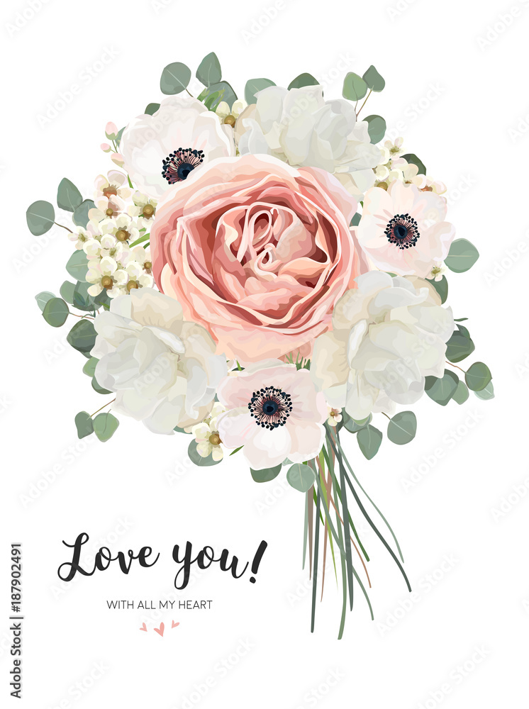 Flower Bouquet floral bunch, vector card design with bouquet of Peach ...