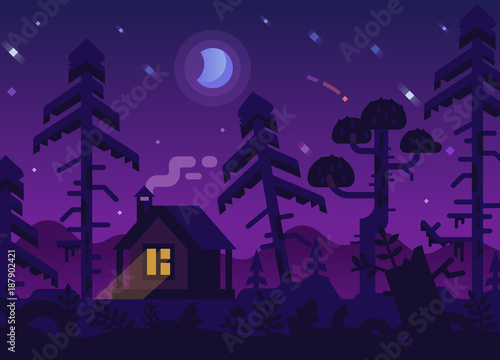 Hunting Lodge in the Night Forest