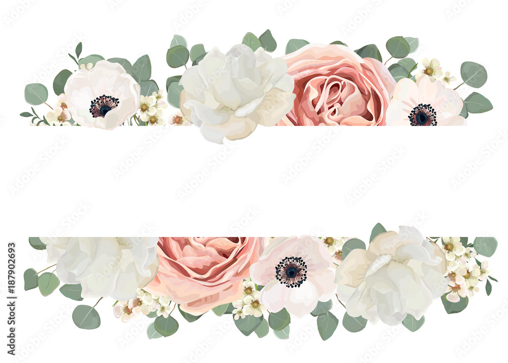 Vector floral card design with Flower Bouquet of Peach, pink pow Stock ...