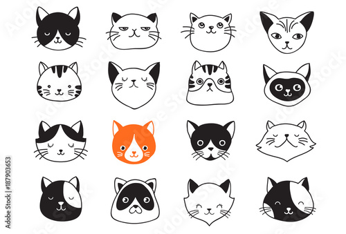 Cats, collection of vector icons, hand drawn illustrations