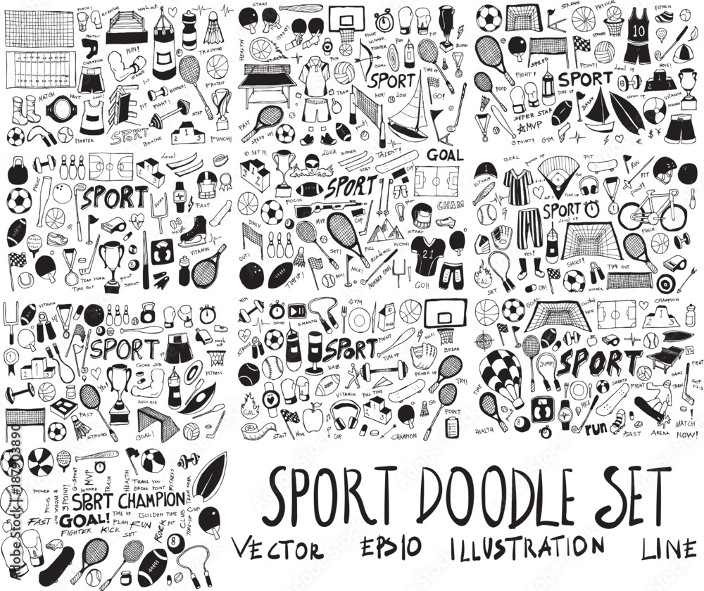 Set of Sport Hand drawn doodle Sketch line vector scribble eps10 - obrazy, fototapety, plakaty 