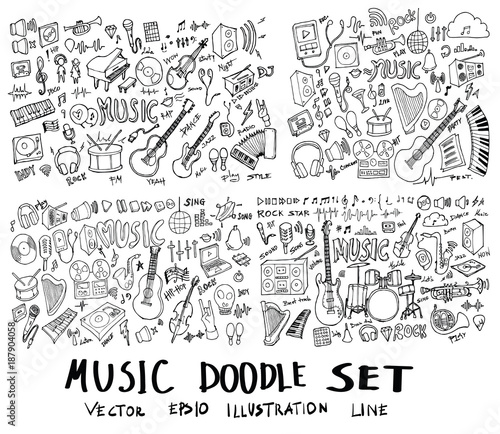 Fototapeta Zestaw muzyki ręcznie rysowane doodle szkic linii wektor bazgrołów eps10
