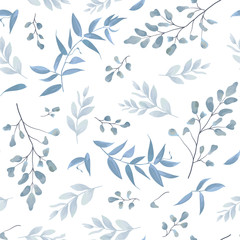 Handdoek met foto Aquarel bladerprint patronen Stoffige blauwe varens en kruiden  © Alewiena