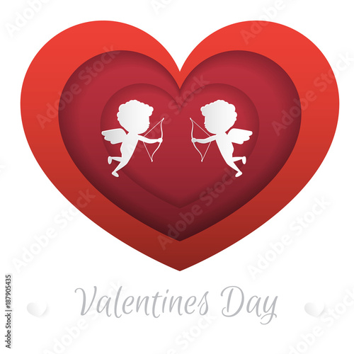 Foto Cupid holding arrow with shadow on redbackground, Happy Valentine Day
