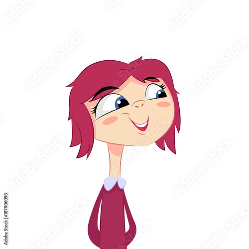 A girl with red hair in a dress cunningly looks aside