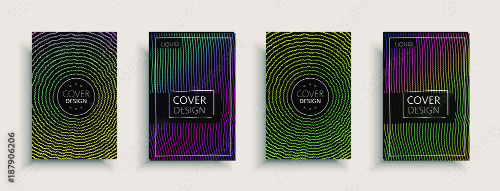 Cover templates design set with abstract fluid colors. Modern liquid trendy colorful shapes. Futuristic digital set of vector cover illustration. Branding, posters, banners, catalog or reports.
