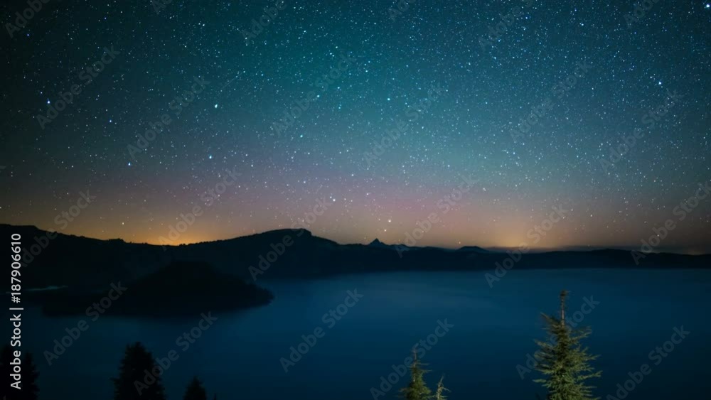 Aurora and Perseid Meteor Shower in Crater Lake National Park Oregon USA Aurora and Perseid Meteor Shower in Crater Lake National Park Oregon USA