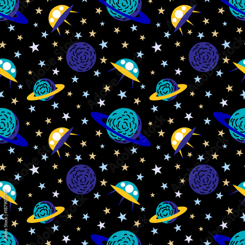Seamless space pattern background. Vector illustration galaxy background.