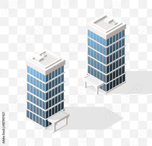 Isometric High Quality City Element with 45 Degrees Shadows on Transparent Background. Skyscraper