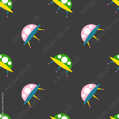 Seamless ufo pattern background. Vector illustration spaceship background.