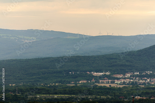 Wind mills in smoke air. Czech republic