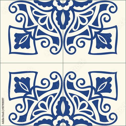 Portuguese tiles pattern. Vintage background - Victorian ceramic tile in vector