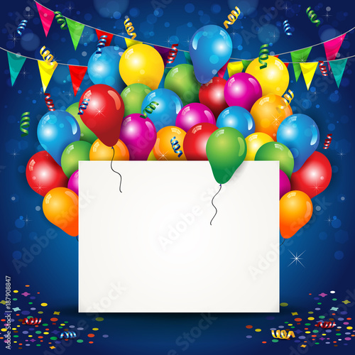Balloons and Confetti With Ticket and Flags