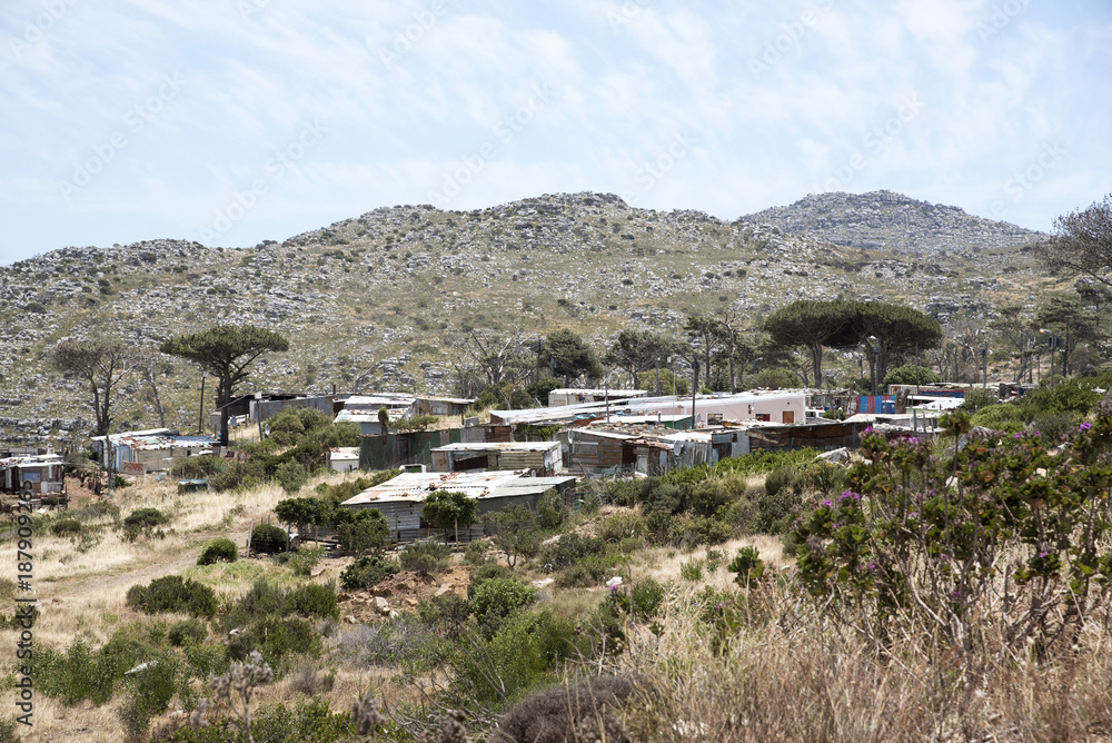 Teeberg, Table Mountain National Park, South Africa. December 2017. Squatter camp within the Table Mountain National Park in the Southern Cape area