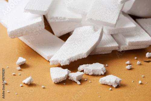 White polystyrene foam, material for packaging or craft applications photo
