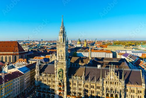 Aerial view of The New Town Hall and Marienplatz, Munich, Germany