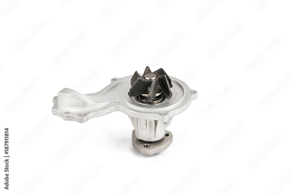 Car water pump. Pump cap with an impeller on a white isolated background. Car water pump. Pump cap with an impeller on a white isolated background.